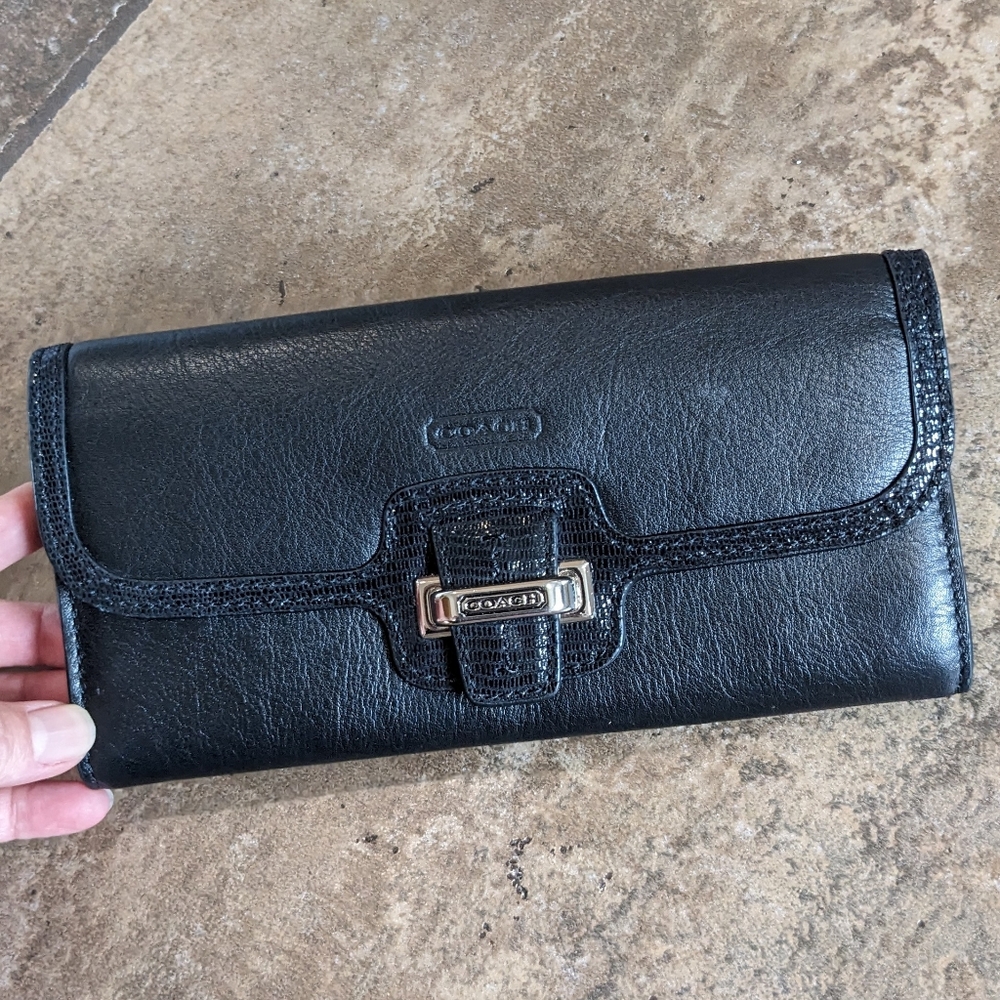 Coach Black Leather Continental Wallet with Silver Hardware - Picture 3 of 9